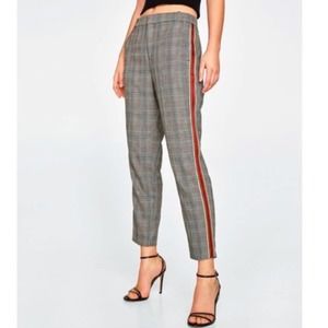 Zara Plaid Side Stripe High Waisted Pants